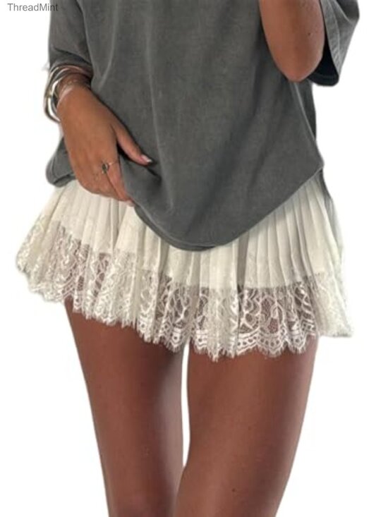 Other - Lace Half Slip Skirt Elastic Low Waist Ruffle Pleated Mini Short Streetwear